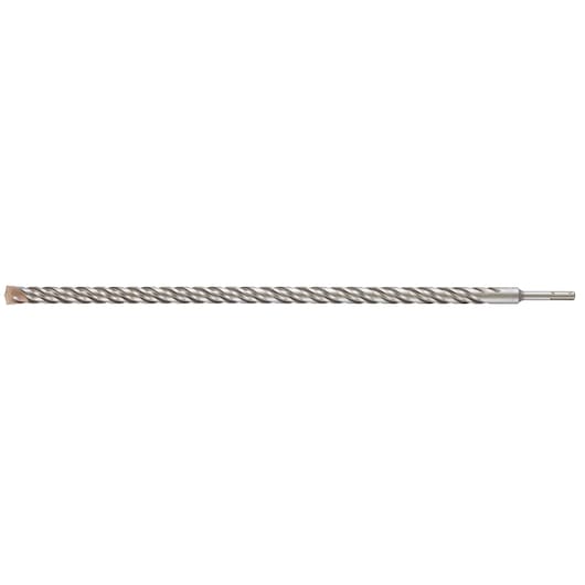 A long, metallic SDS-plus masonry drill bit with a spiral flute design and cutting tip, used for drilling into concrete, brick, or stone.