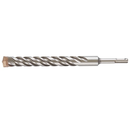 A close-up image of a DEWALT SDS drill bit with a spiral flute design and a flat tip, shown against a white background.