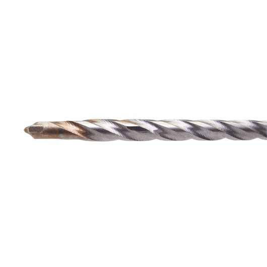 Close-up of a DEWALT DT9621 masonry drill bit with spiral flutes on a white background.