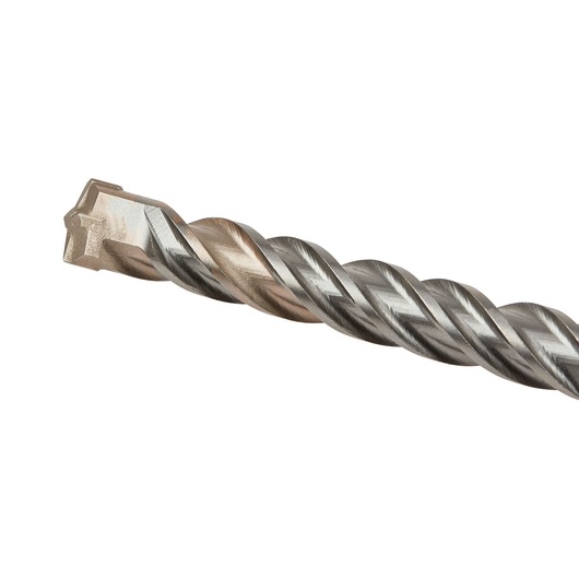 Close-up of a DEWALT DT9681 masonry drill bit with a carbide tip and spiral fluting, designed for hammer drilling in concrete and stone.