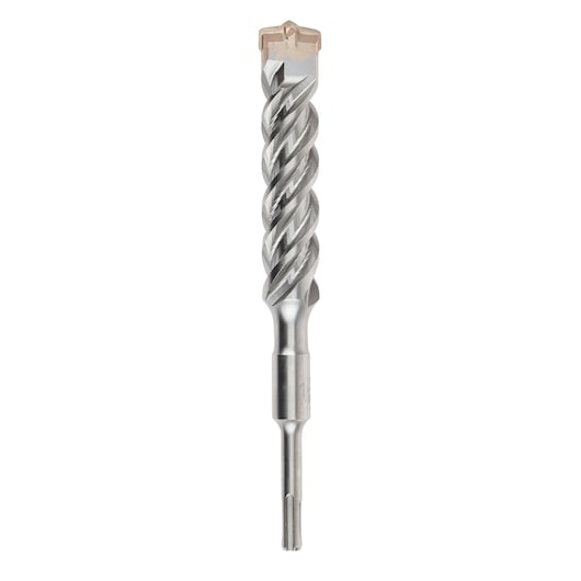 A close-up image of a DEWALT DT9693 masonry drill bit with a silver spiral design and a carbide tip, used for drilling into concrete and stone.