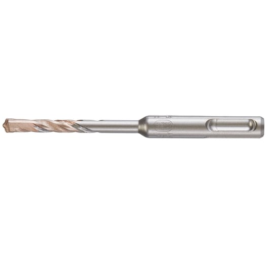 A close-up image of a DEWALT metal drill bit with a spiral fluted shaft and SDS-type shank.