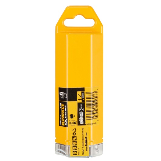 DEWALT DT9812 drill bits set packaging in yellow plastic, showing product information and barcode on the back.