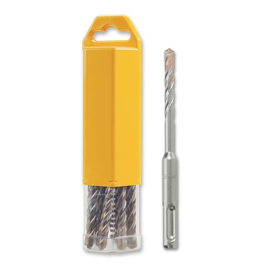 DEWALT drill bit set in yellow plastic case, with one drill bit displayed next to the closed case.