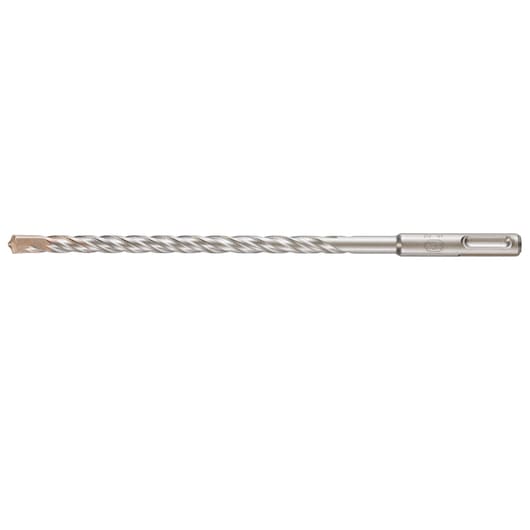 A long, silver DEWALT SDS-Plus hammer drill bit with a spiral groove and carbide tip, used for drilling into masonry and concrete.