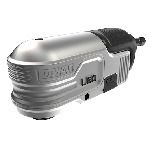 DEWALT LED photography tool with a metallic body and black grip, designed for precision lighting applications.