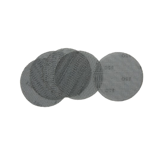 Set of five round mesh sanding discs shown overlapping on a white background.