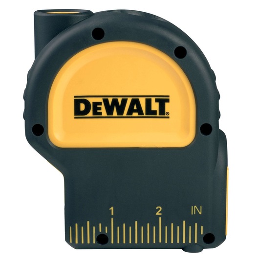 DEWALT DW0822 laser level tool in yellow and black with inch markings visible on the front.