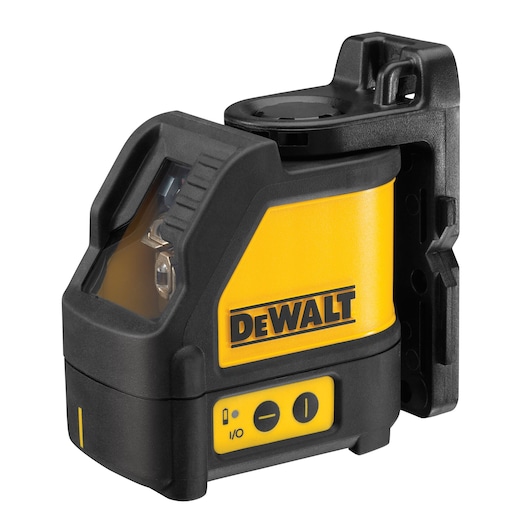 DEWALT DW088KD yellow and black laser level with control buttons and mount for photography or leveling tasks.
