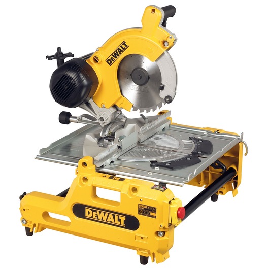 DEWALT electric saw DW743N, DW743 for photography. Yellow base with silver cutting area.