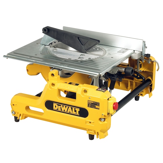 DEWALT DW743N, DW743 table saw, yellow base, photography product image.