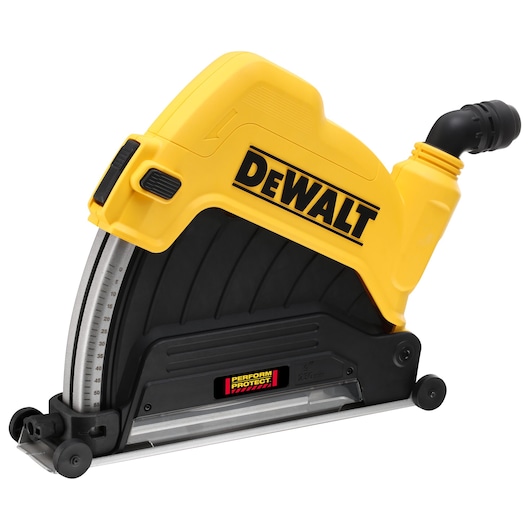 DEWALT power tool with yellow casing and blade guard, shown in side profile.