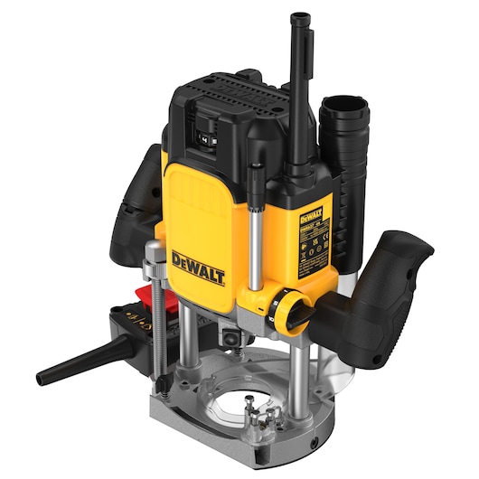 DEWALT DWE627KT plunge router with yellow and black design, shown on a white background.