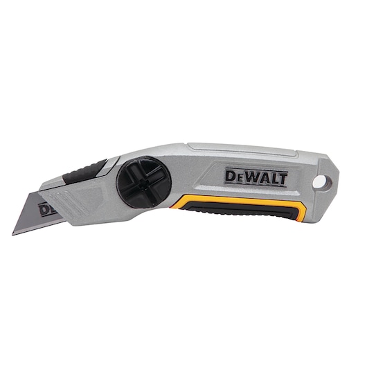 DEWALT utility knife with retractable blade and ergonomic handle, shown on a white background.