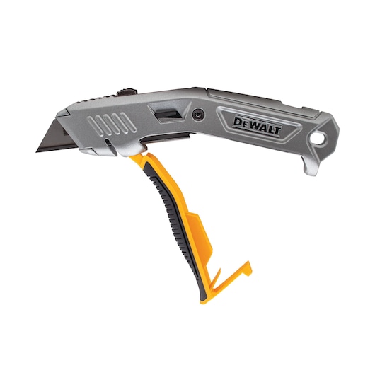 DEWALT utility knife with an ergonomic handle and snap-off blade, shown against a white background.