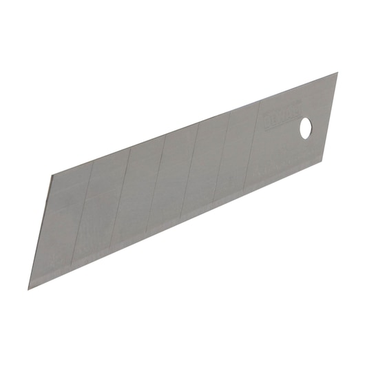 DEWALT snap-off utility blade with angled tip and scored sections for easy breaking.