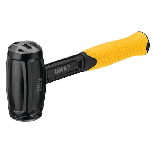 DEWALT 3lb black sledgehammer with yellow ergonomic handle, shown on a white background.