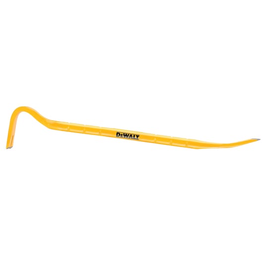 Yellow DEWALT pry bar with angled ends for demolition and removal tasks, shown on a white background.