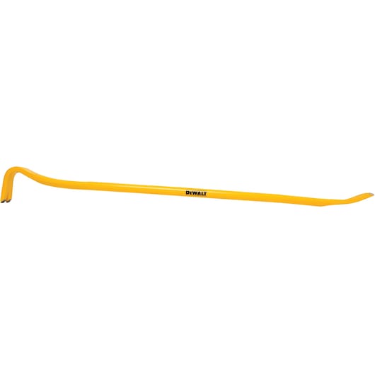 Yellow DEWALT pry bar with angled ends for demolition and removal tasks, shown against a white background.