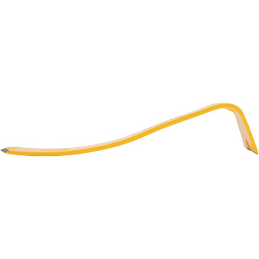 Yellow DEWALT pry bar with angled ends and flat tips, designed for demolition and removal tasks.
