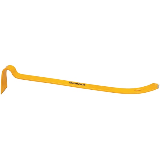 Yellow DEWALT pry bar tool with angled ends, shown on a white background.