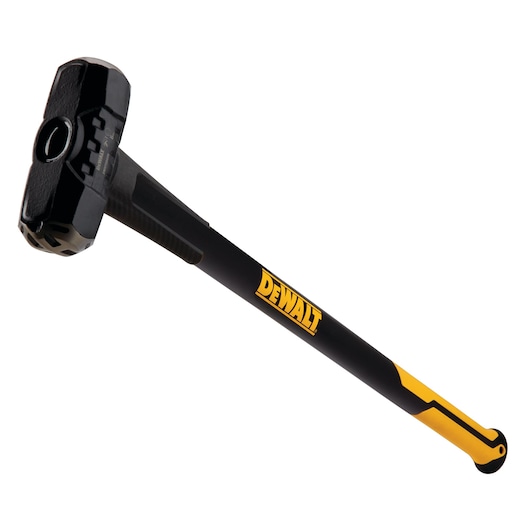 DEWALT sledgehammer with a black and yellow handle, model DWHT56028-0, shown on a white background.