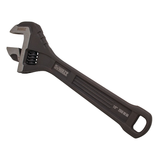 DEWALT adjustable wrench, 10 inch (250 mm), black handle, used for tightening or loosening nuts.