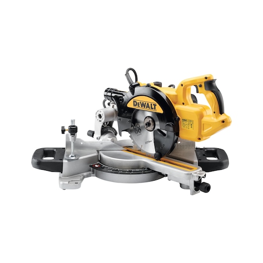 DEWALT DWS773 yellow and black miter saw with ergonomic handle and precision cutting guide.