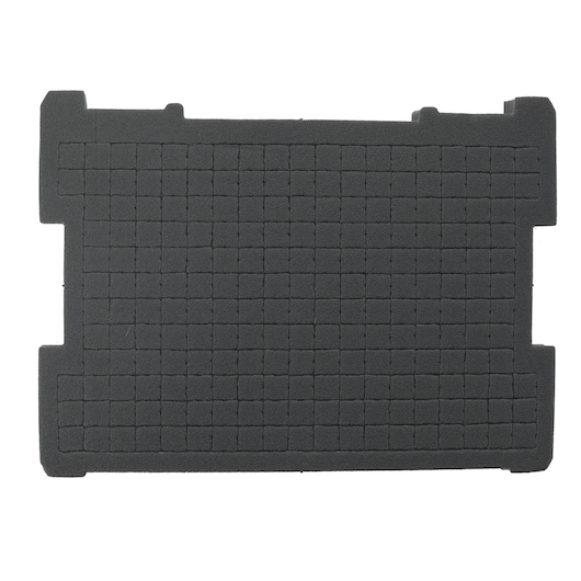 Rectangular black foam insert with a grid pattern, designed for customizable tool storage.