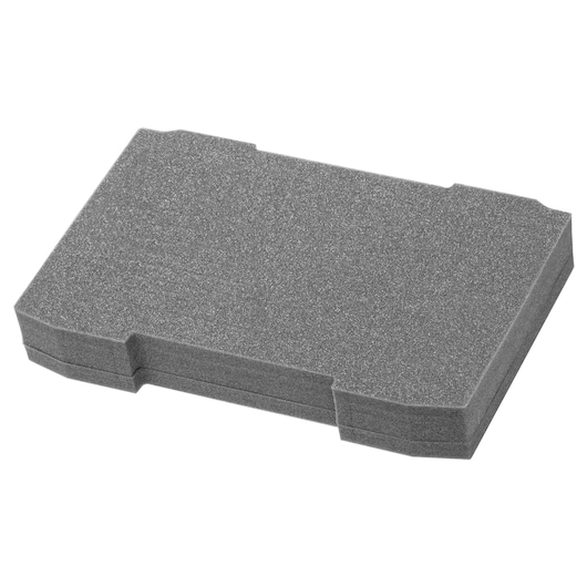 Rectangular grey foam insert, designed for tool storage or case protection. Two-layered, with beveled edges.