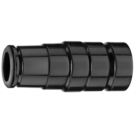 A black plastic adapter with multiple ridges, designed for connecting hoses or tubes. It is shown against a white background.