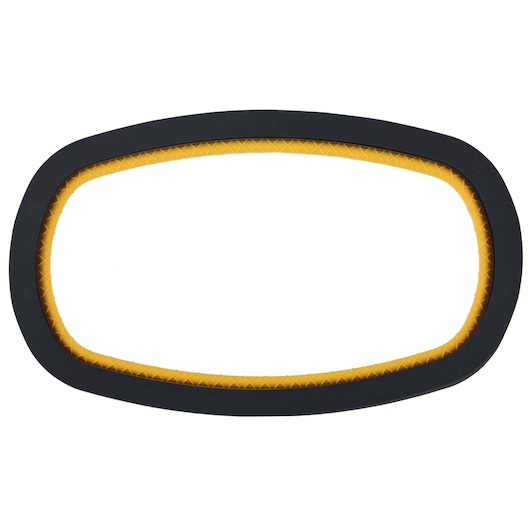 A DEWALT branded oval-shaped black and yellow gasket or sealing ring, designed for use in photography equipment.