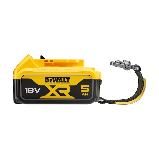 Side view of 18V XR 5Ah Battery DCB184 with lanyard 