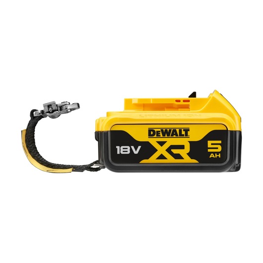 Side on view of 18V XR 5Ah Battery DCB184 with lanyard