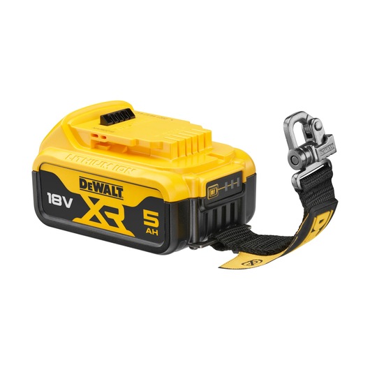 18V XR 5Ah Battery DCB184 with lanyard, 3/4 view